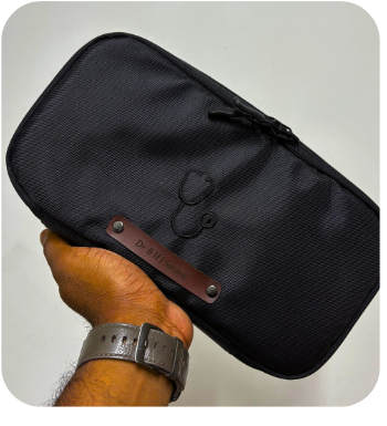 Engraved leather tag customization on stethoscope bag